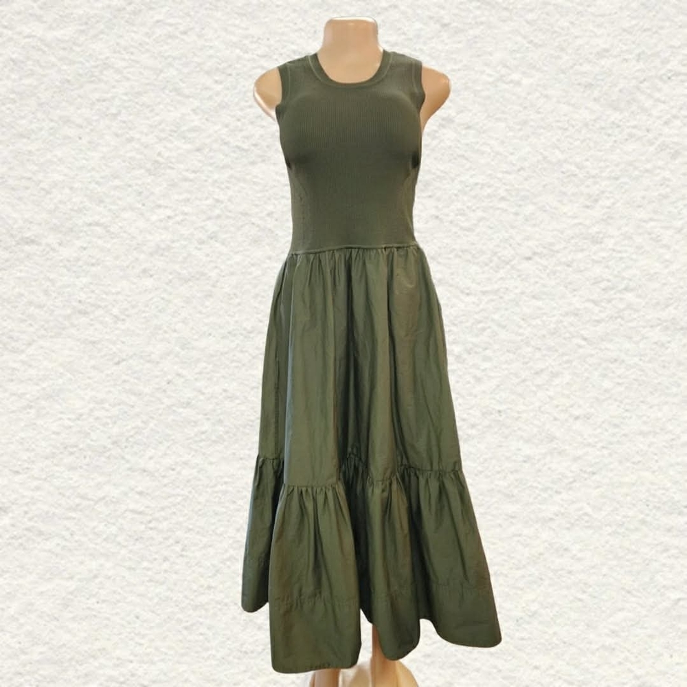 Tanya Taylor Forest Green Sleeveless Midi Dress